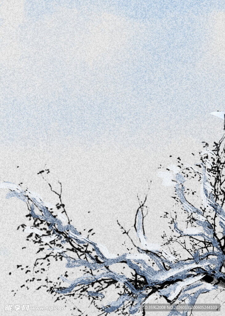 枝头覆雪冬日静美景致