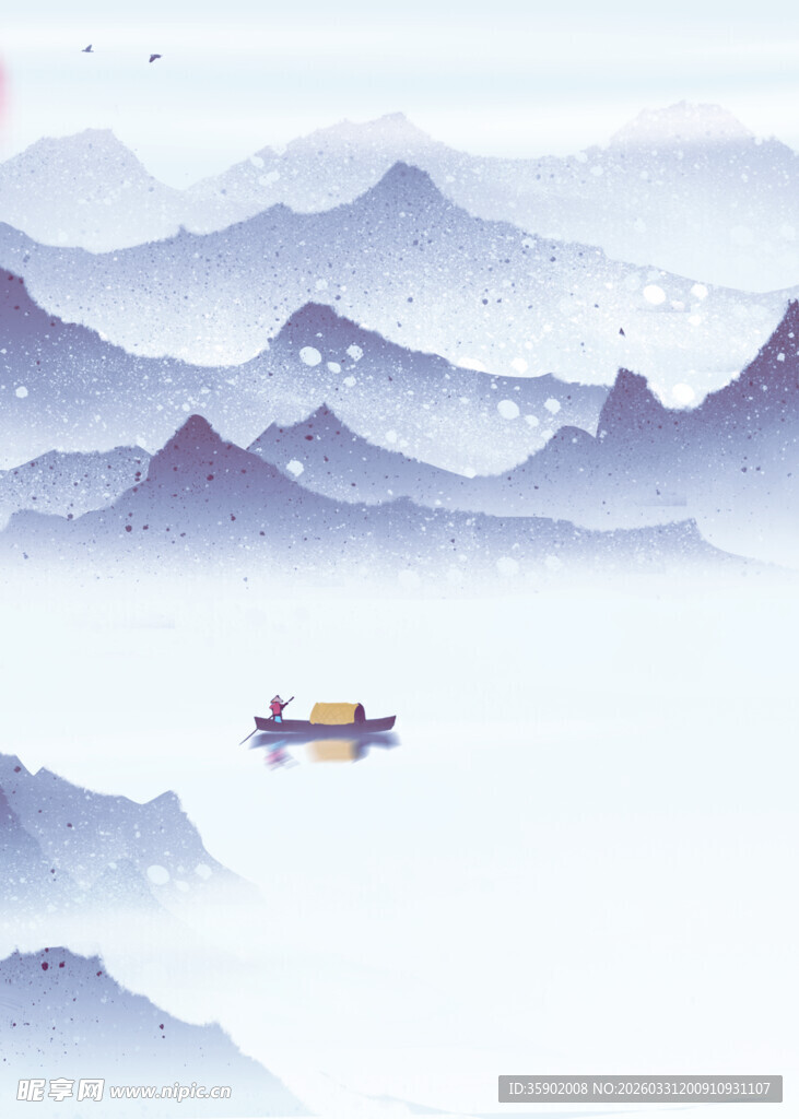 水墨山水间的孤舟意境