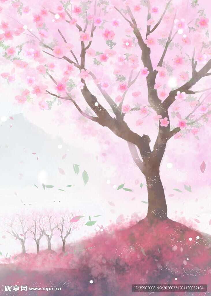 梦幻粉色樱花树风景图