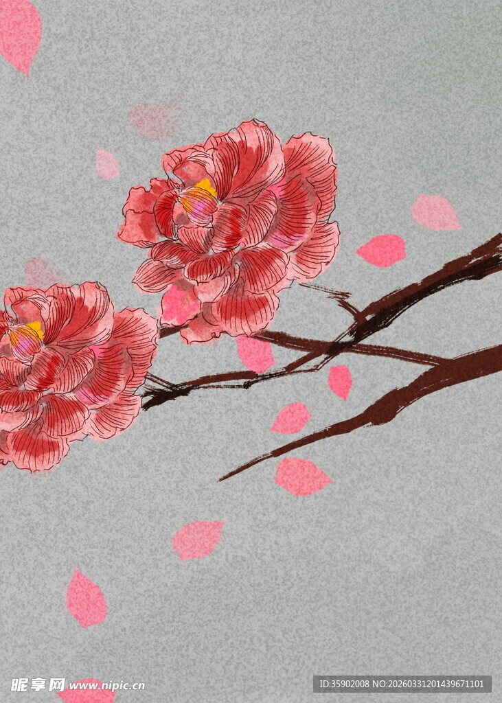 两朵红梅绽于枝头