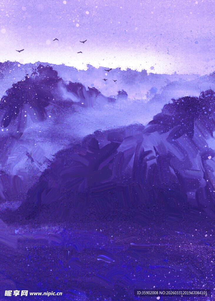 梦幻紫色山间云雾景象