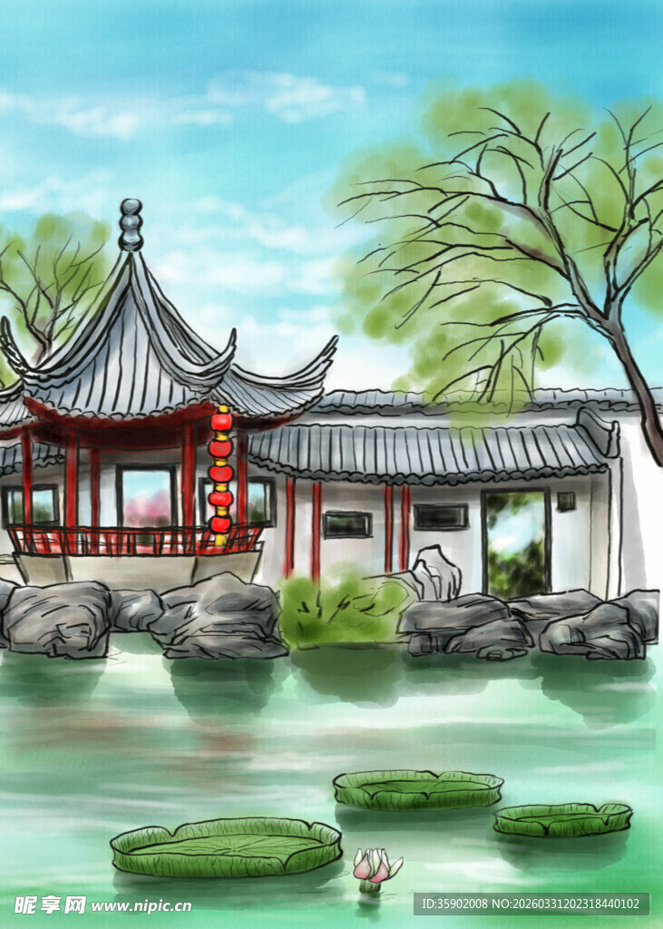 中式古典园林雅致景观