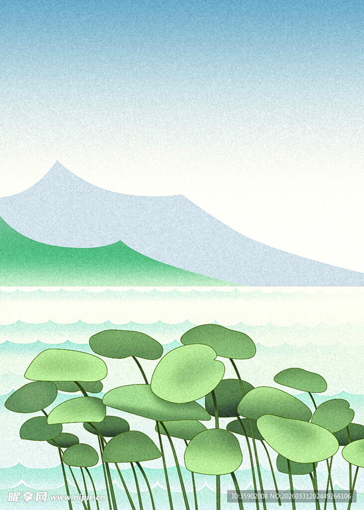 夏日荷塘与远山美景