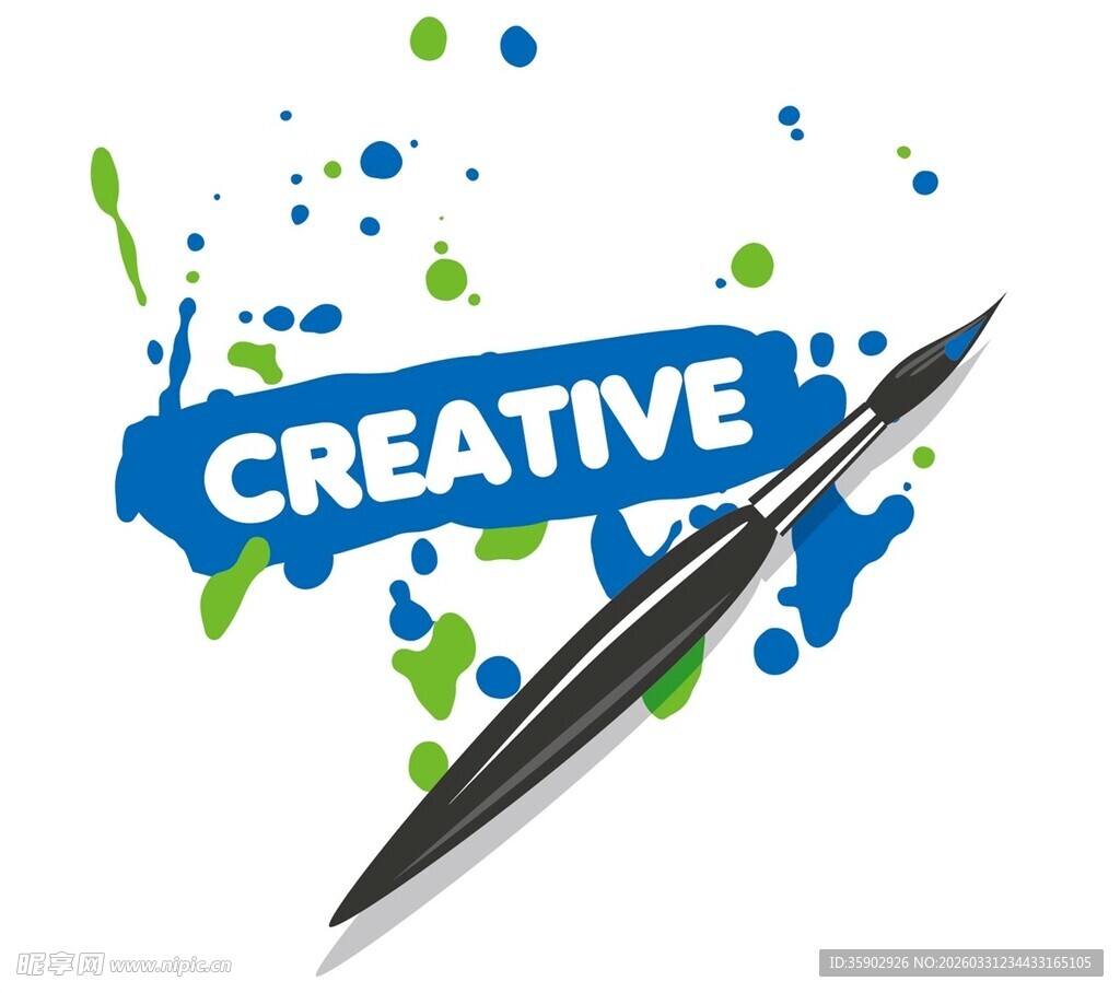 创意钢笔与多彩墨渍画面