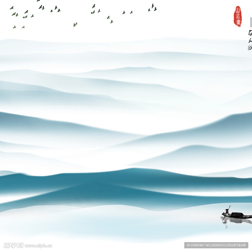 水墨山水间的孤舟意境