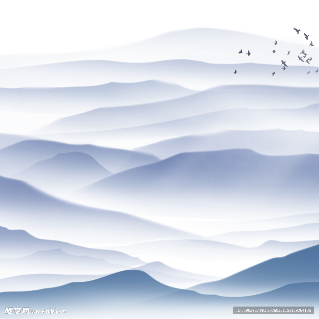 水墨山峦飞鸟意境图