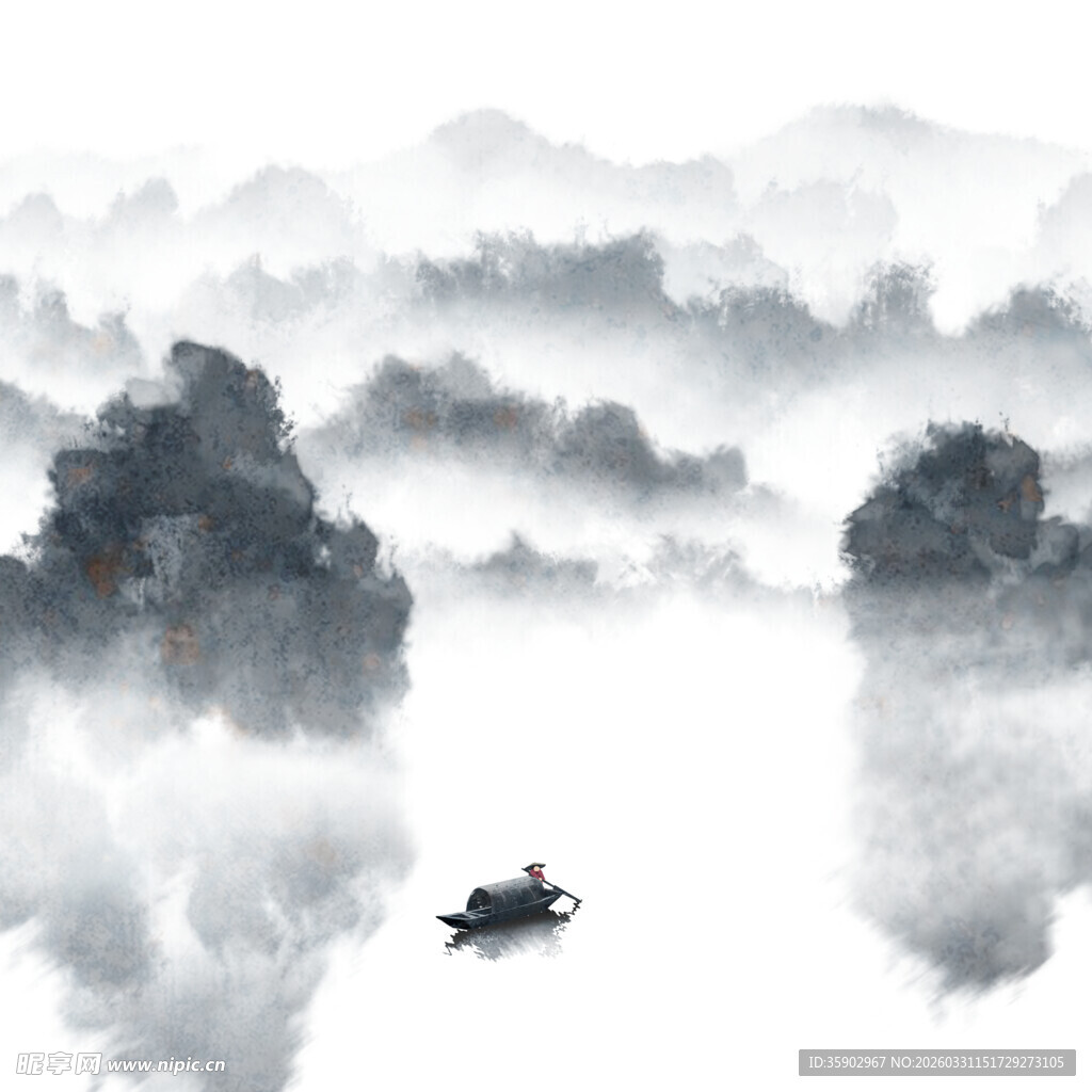 水墨山水间的孤舟意境