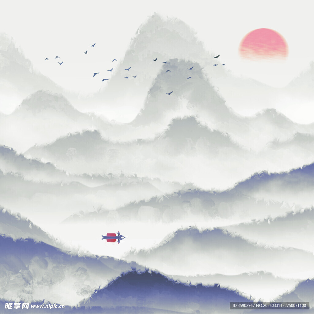 水墨山水间的诗意景象