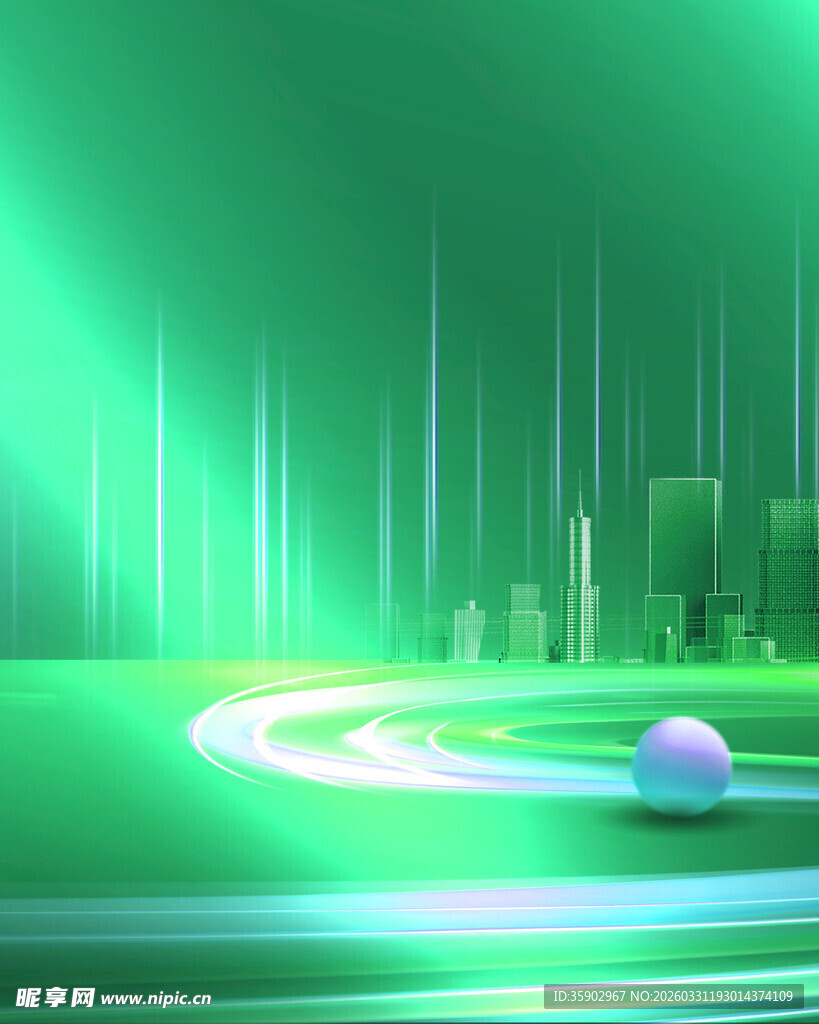 绿色科技风的奇幻场景