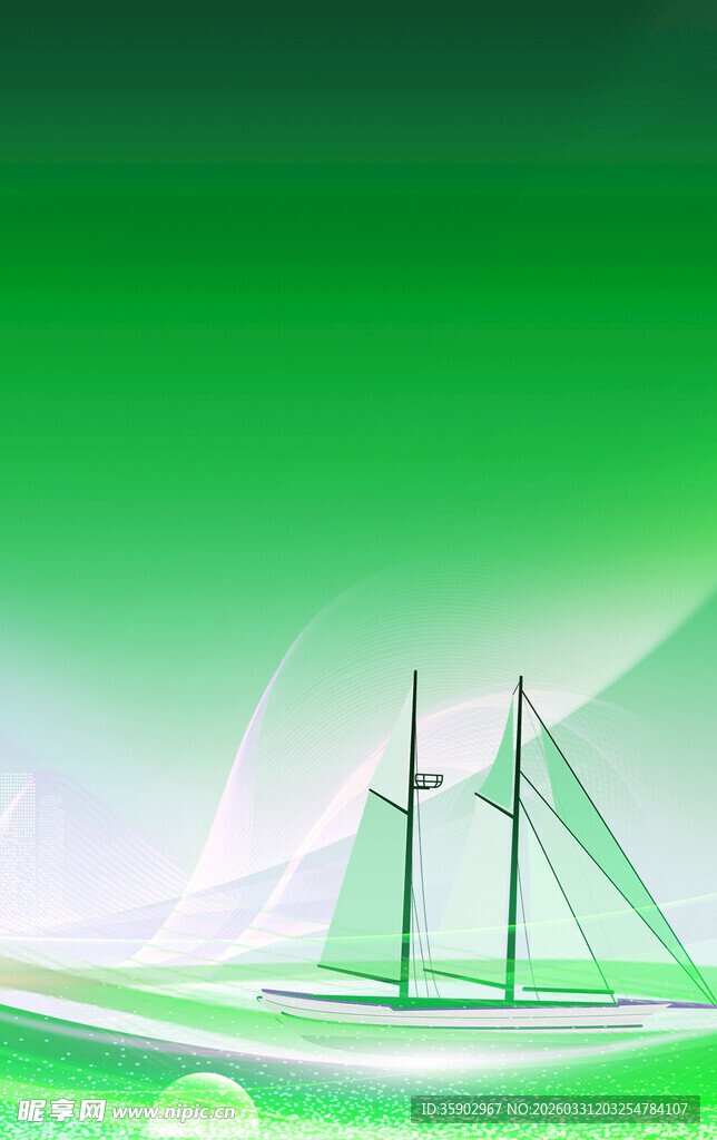 绿色背景中的帆船元素