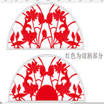 红色剪纸风扇形图案设计