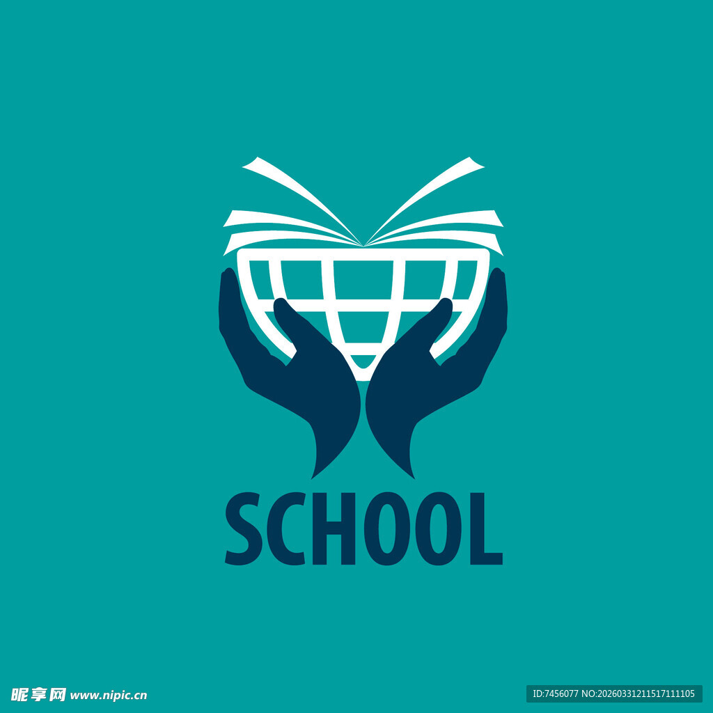 学校主题双手托举篮球标志