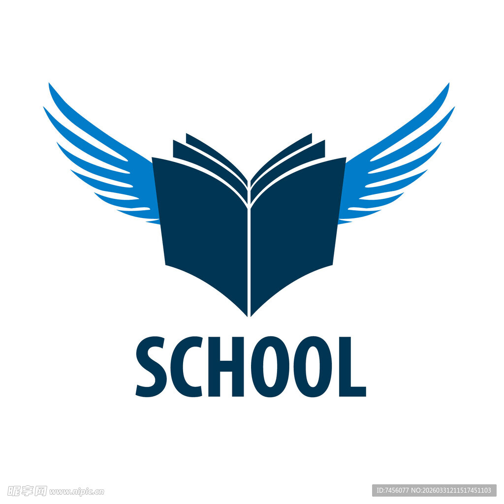 带翅膀的书本学校标志