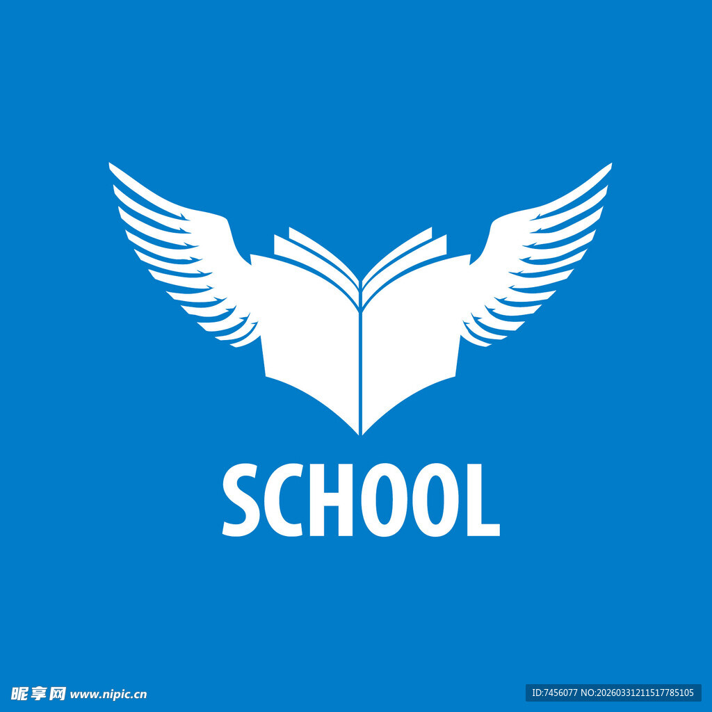 带翅膀书本学校标志设计