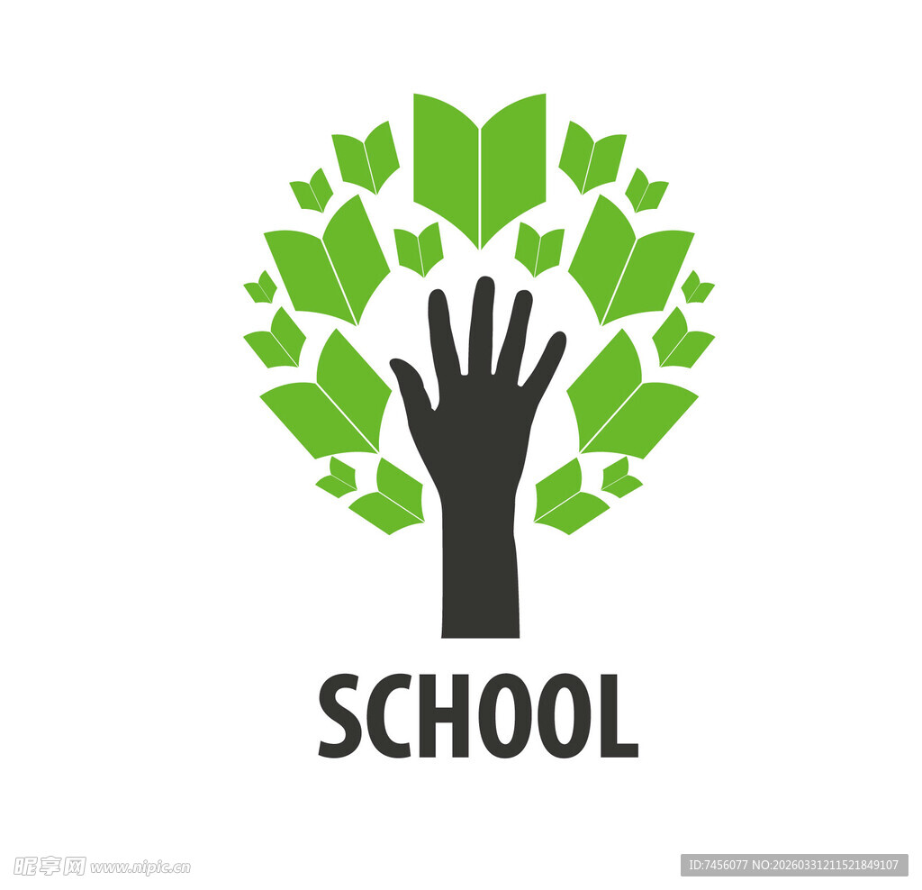 手与叶构成的学校标志