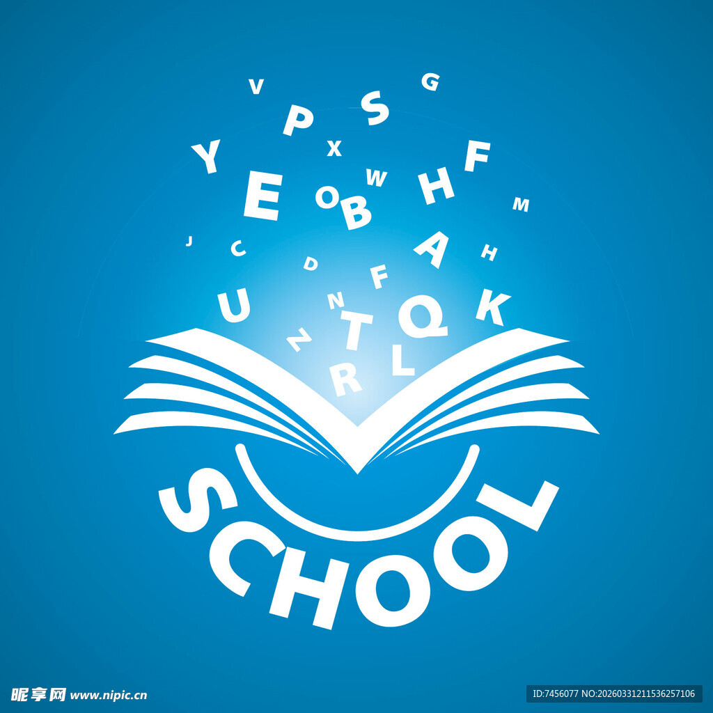 书本与字母构成的学校图标