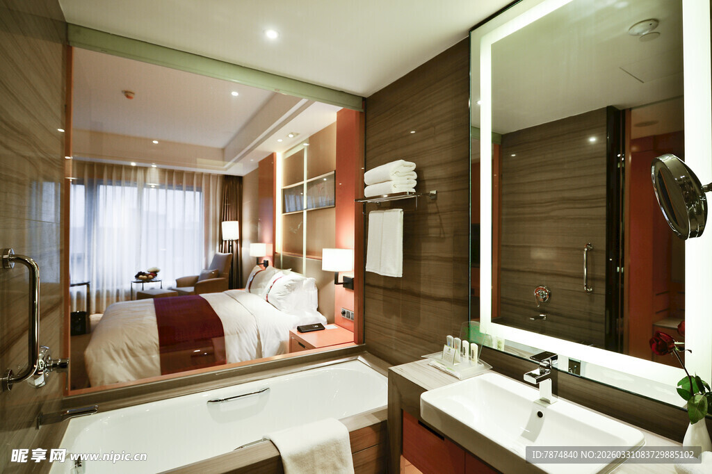 豪华酒店客房内的卫浴场景