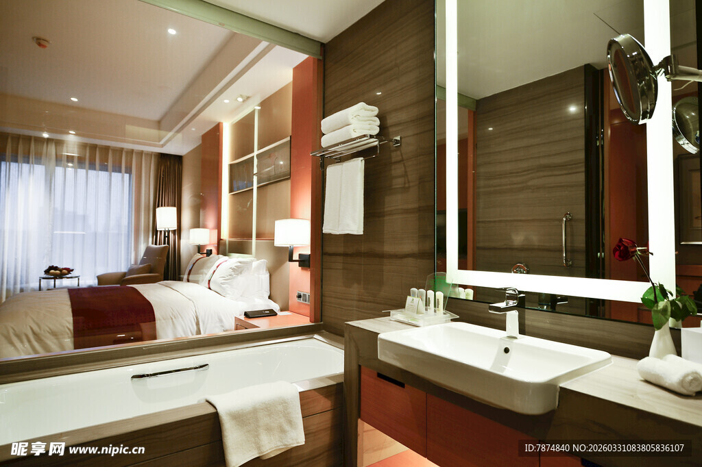 现代风格酒店卧室与卫浴间