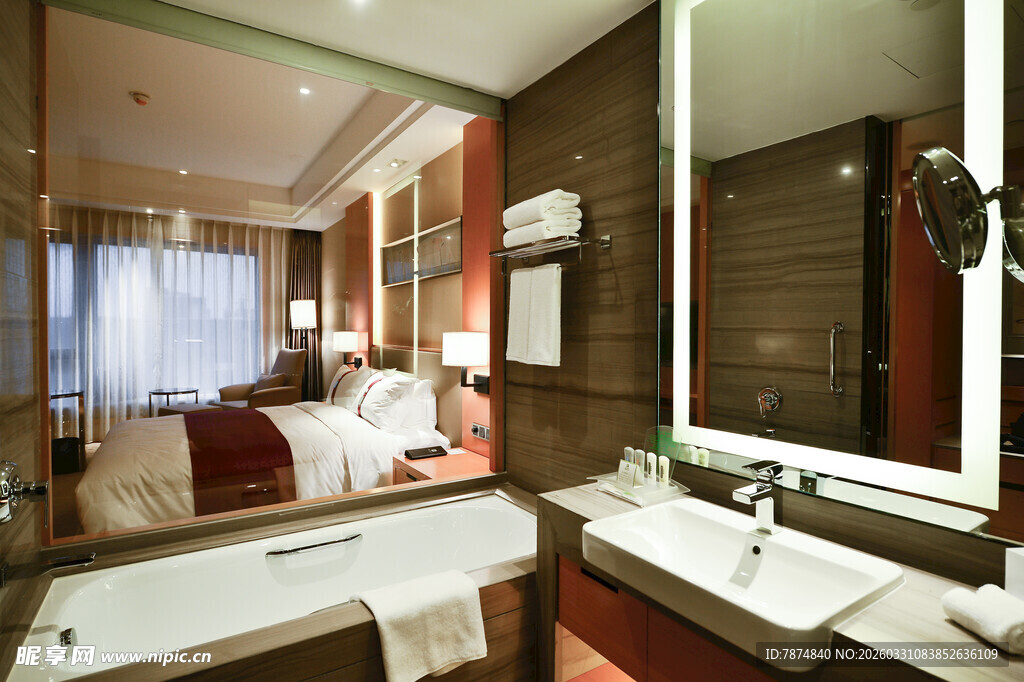 豪华酒店客房浴室景观