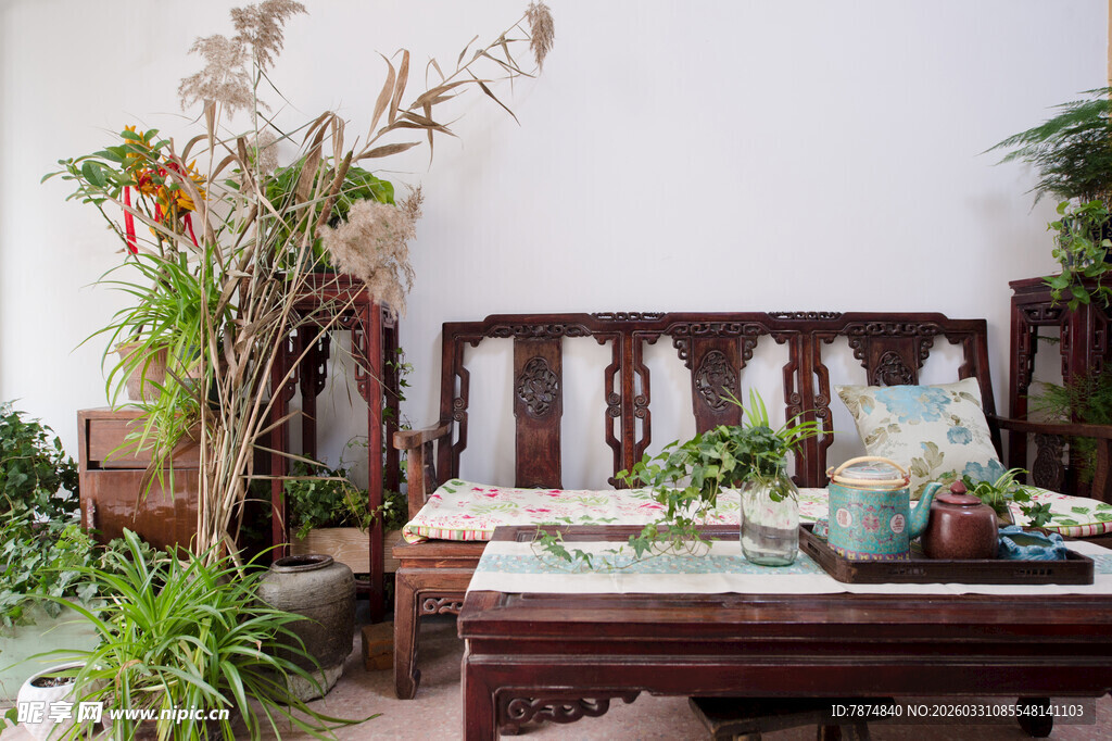 中式复古风室内绿植陈设