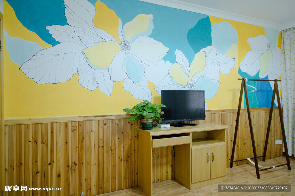 清新花卉墙饰的温馨角落