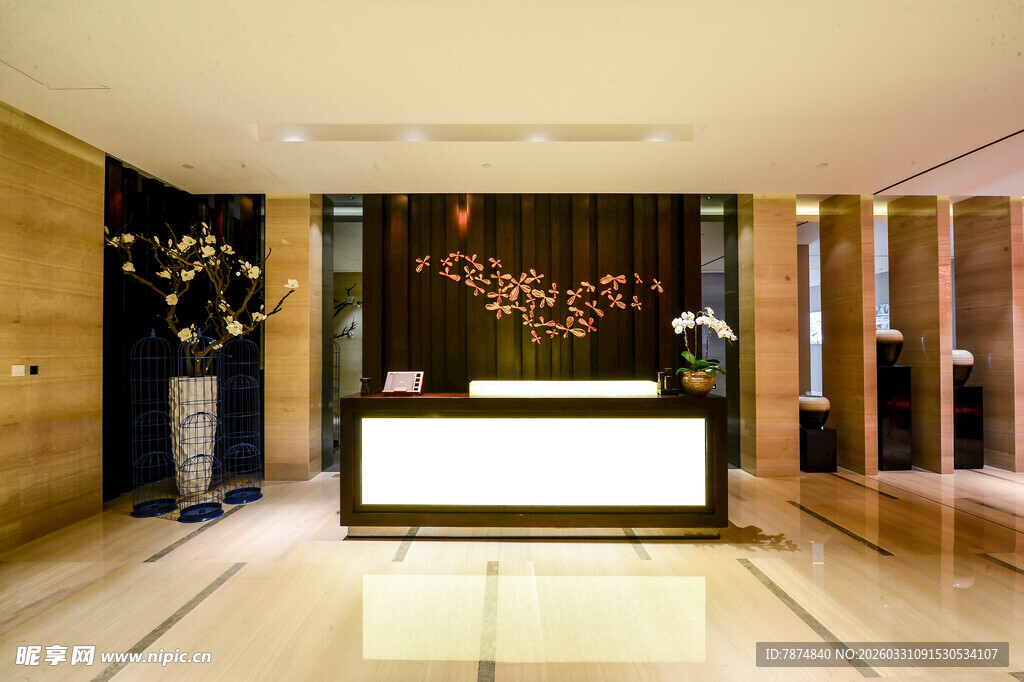 中式风格酒店大堂前台