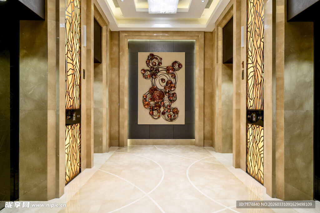 豪华中式风格电梯间走廊