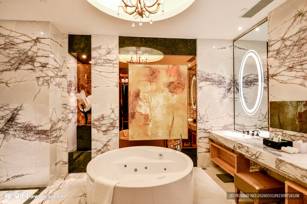 奢华大理石装饰的优雅浴室