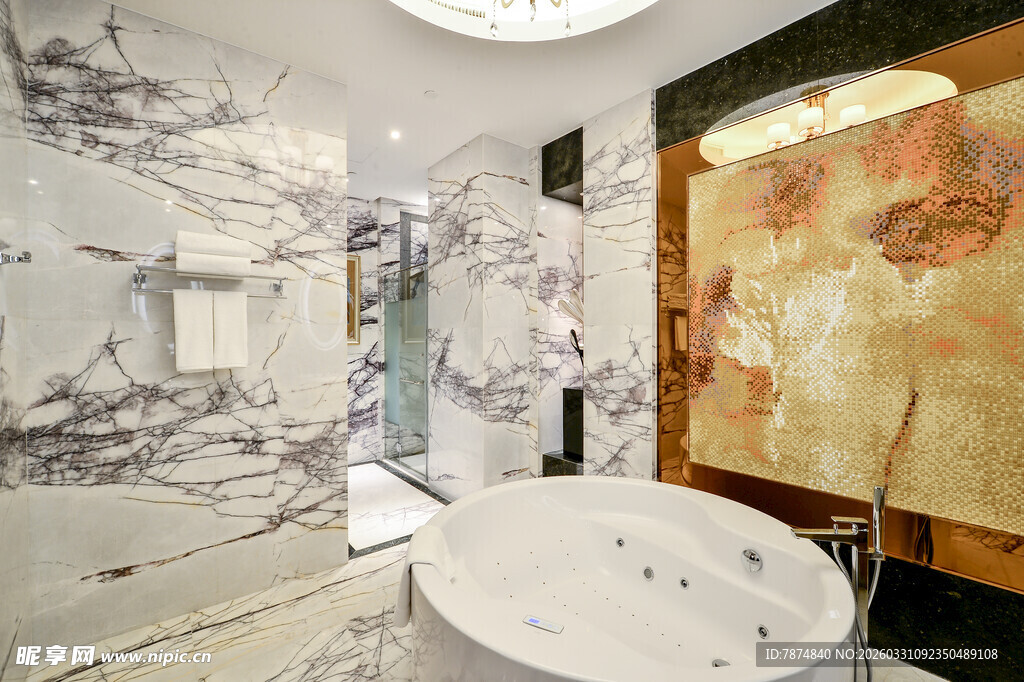 豪华大理石浴室浴缸场景