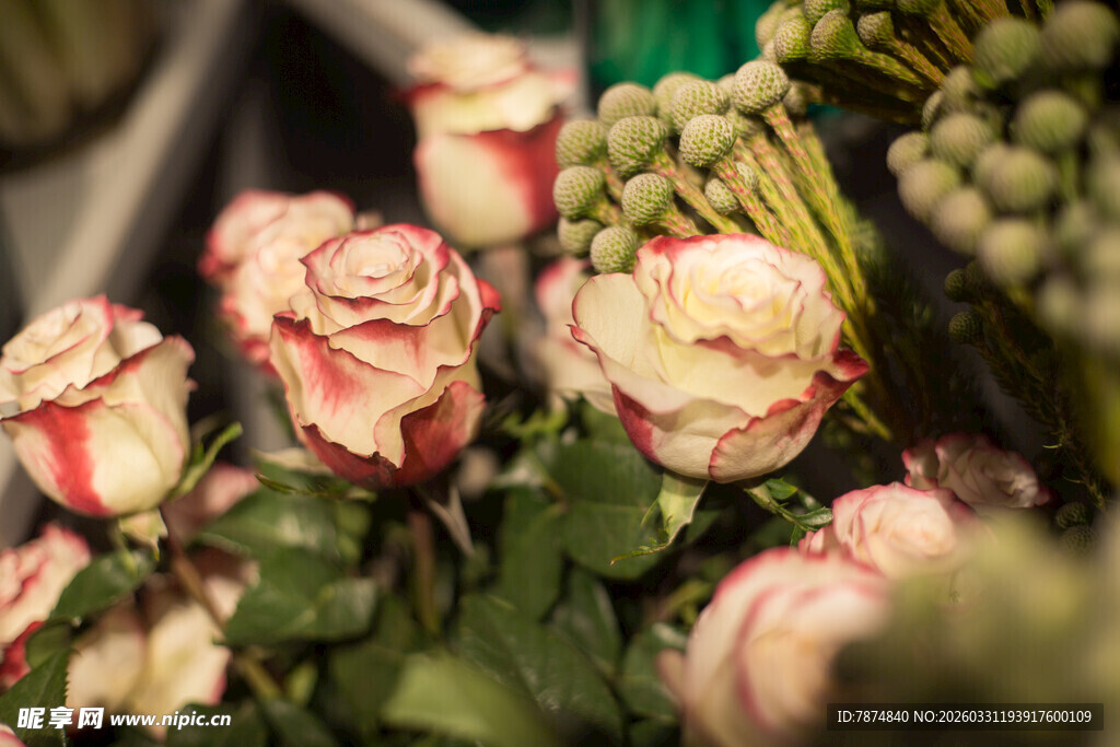 复古色调的枯萎玫瑰花束