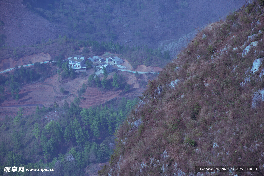 山间村落隐于葱郁山林间