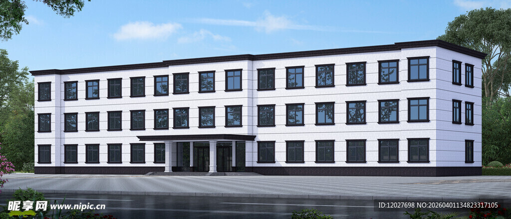 三层办公建筑外观设计效果图