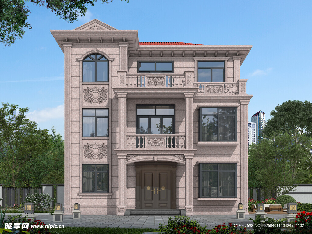 欧式豪华独栋别墅外观设计效果图