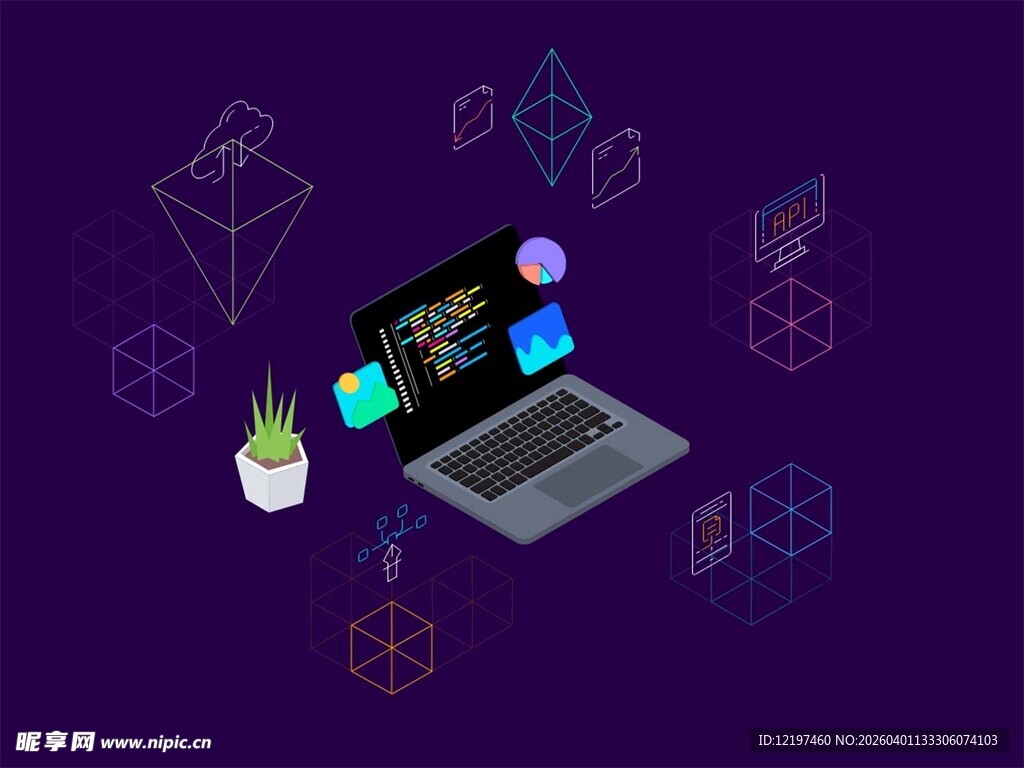 科技元素环绕的笔记本电脑