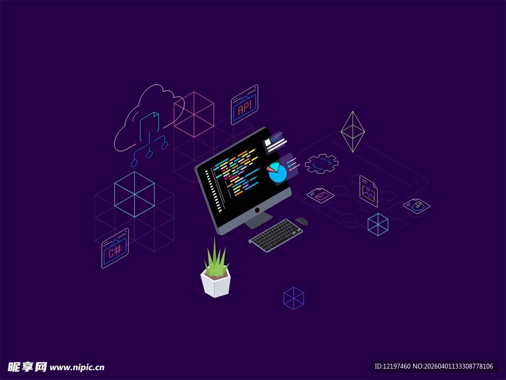 科技元素环绕的电脑设备