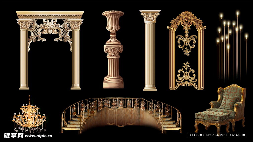 复古欧式婚礼效果图道具