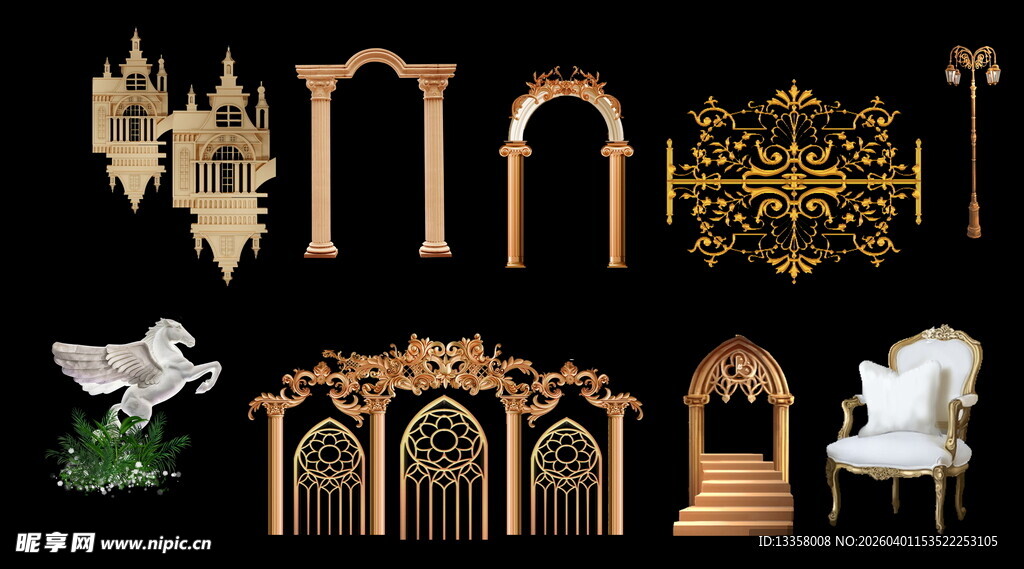 复古欧式婚礼效果图道具