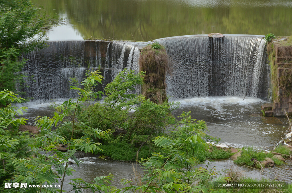 山间小瀑布 绿植环绕美景