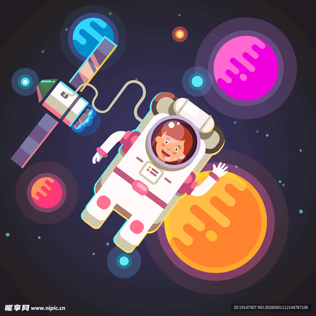 太空中的宇航员与卫星