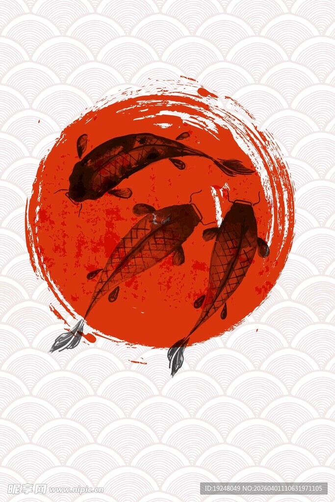 水墨红鱼图