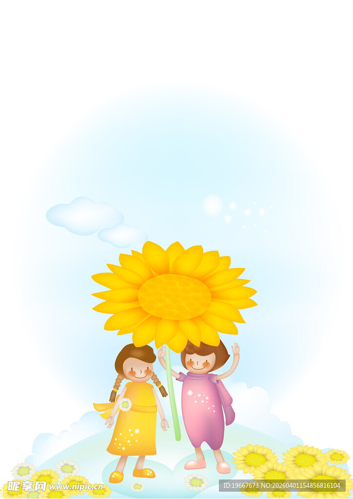 阳光下的儿童与向日葵