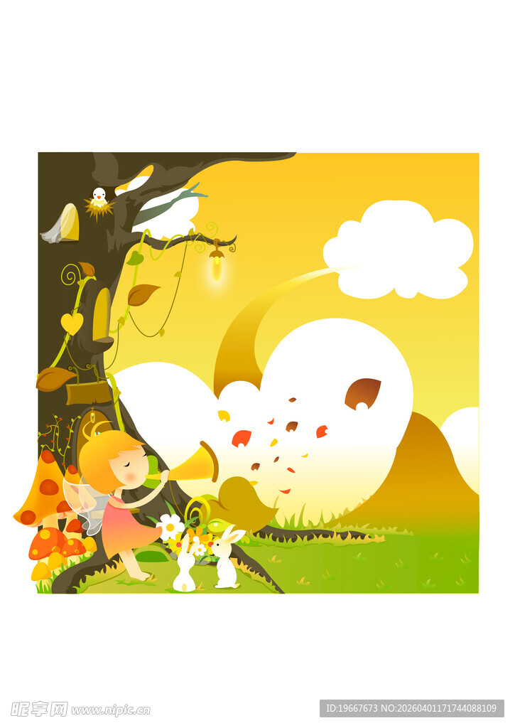 秋日树下的梦幻温馨场景