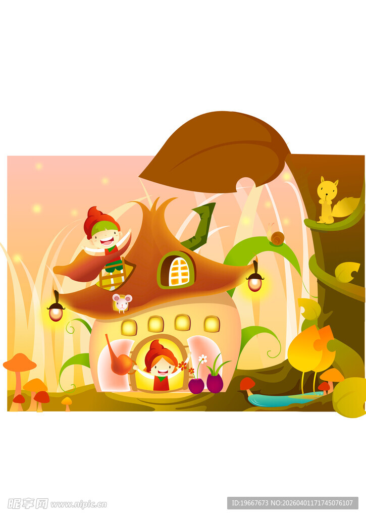 童话风乡村小屋秋日场景