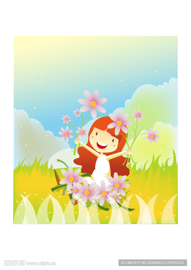 花丛中玩耍的可爱小女孩