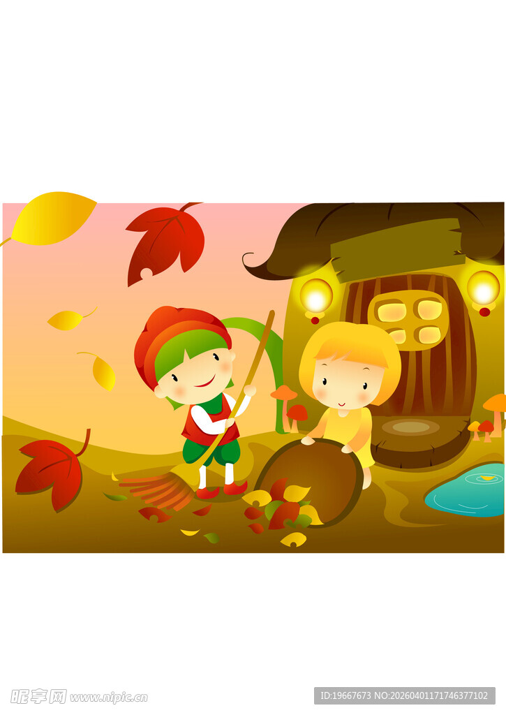 秋日小屋旁的童趣时光