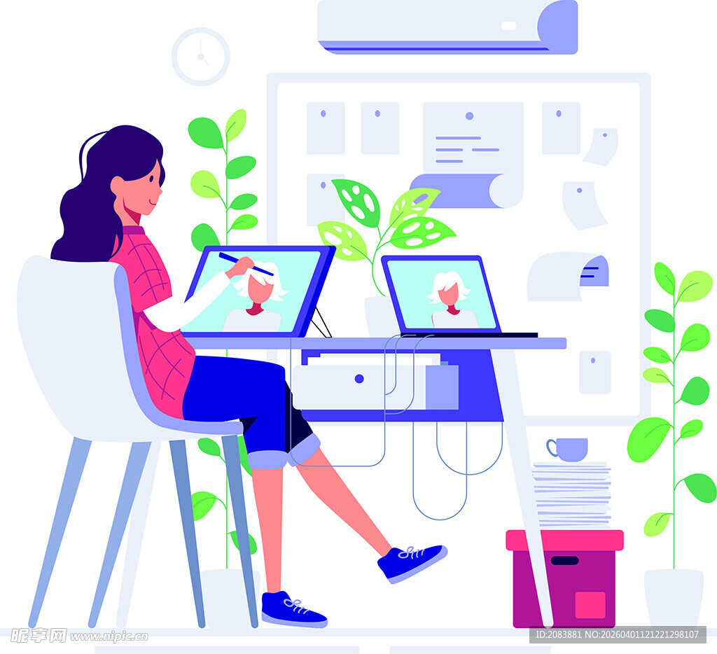 办公女性专注使用电脑设备