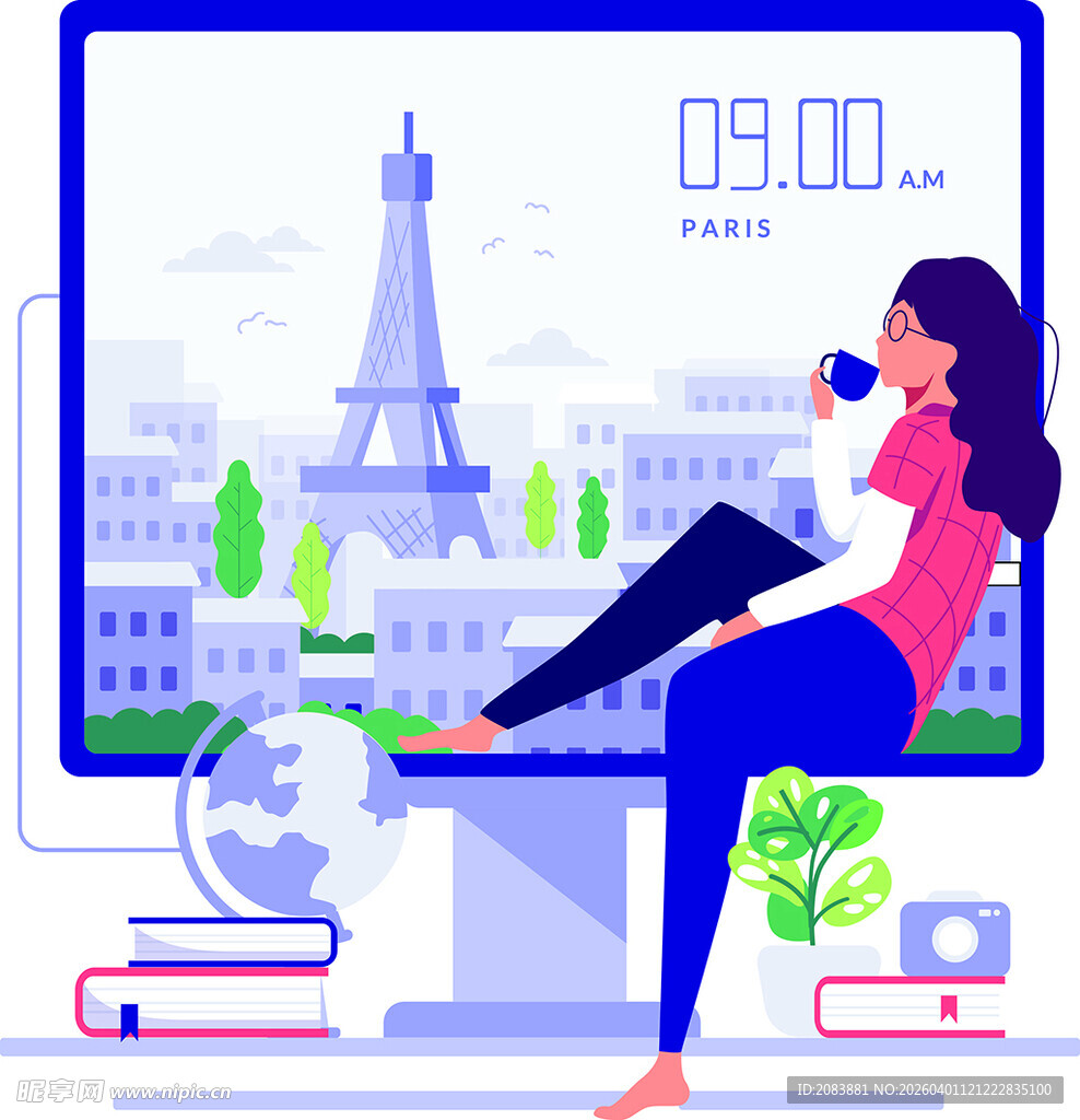 女孩惬意享受云端巴黎时光