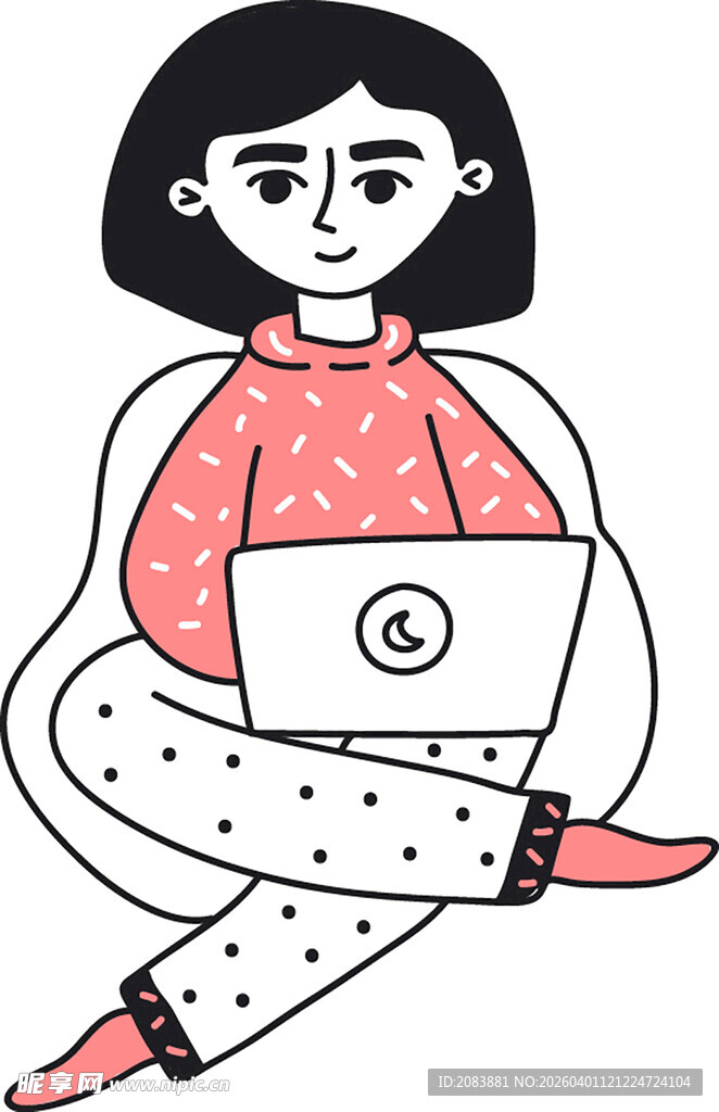 女孩惬意地使用笔记本电脑