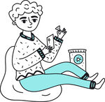 坐着玩手机的卷发休闲人士