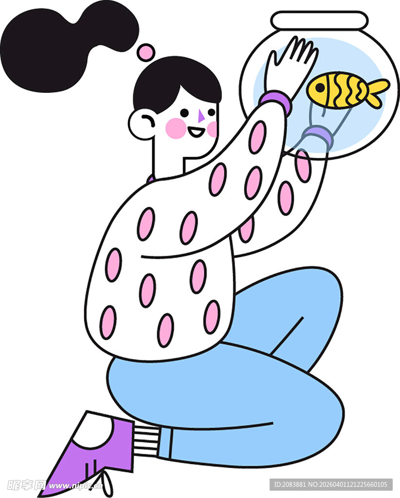 女孩开心捧起金鱼缸